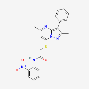 molecular formula C22H19N5O3S B2487577 2-((2,5-dimethyl-3-phenylpyrazolo[1,5-a]pyrimidin-7-yl)thio)-N-(2-nitrophenyl)acetamide CAS No. 862489-08-5