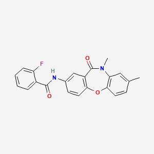 molecular formula C22H17FN2O3 B2487582 N-(8,10-二甲基-11-氧代-10,11-二氢二苯并[b,f][1,4]噁唑-2-基)-2-氟苯甲酰胺 CAS No. 922135-53-3