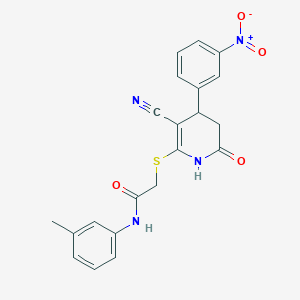 molecular formula C21H18N4O4S B2487583 2-((3-氰基-4-(3-硝基苯基)-6-氧代-1,4,5,6-四氢吡啶-2-基)硫)-N-(间甲苯基)乙酰胺 CAS No. 683794-81-2