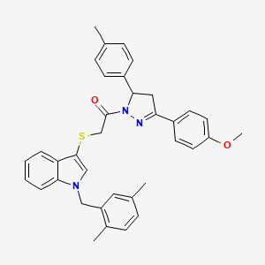 molecular formula C36H35N3O2S B2487593 2-((1-(2,5-二甲基苯基甲基)-1H-吲哚-3-基)硫基)-1-(3-(4-甲氧苯基)-5-(对甲苯基)-4,5-二氢-1H-吡唑-1-基)乙酮 CAS No. 681279-80-1