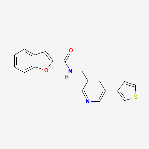 molecular formula C19H14N2O2S B2487604 N-((5-(thiophen-3-yl)pyridin-3-yl)methyl)benzofuran-2-carboxamide CAS No. 1798520-43-0