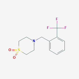 molecular formula C12H14F3NO2S B2487606 4-[2-(Trifluoromethyl)benzyl]-1lambda~6~,4-thiazinane-1,1-dione CAS No. 477864-27-0