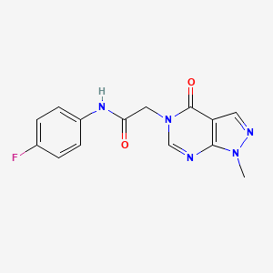 molecular formula C14H12FN5O2 B2487648 N-(4-fluorophenyl)-2-(1-methyl-4-oxo-1,4-dihydro-5H-pyrazolo[3,4-d]pyrimidin-5-yl)acetamide CAS No. 866843-51-8