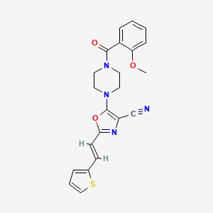 molecular formula C22H20N4O3S B2487650 (E)-5-(4-(2-甲氧基苯甲酰)哌嗪-1-基)-2-(2-(噻吩-2-基)乙烯基)噁唑-4-碳腈 CAS No. 941266-29-1