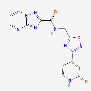 molecular formula C14H10N8O3 B2487662 N-((3-(2-oxo-1,2-dihydropyridin-4-yl)-1,2,4-oxadiazol-5-yl)methyl)-[1,2,4]triazolo[1,5-a]pyrimidine-2-carboxamide CAS No. 2034268-27-2