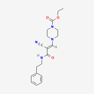 molecular formula C19H24N4O3 B2487668 (E)-乙酸-4-(2-氰基-3-氧代-3-(苯乙基氨基)丙-1-烯-1-基)哌嗪-1-甲酸酯 CAS No. 885181-12-4