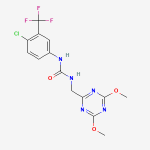molecular formula C14H13ClF3N5O3 B2487690 1-(4-氯-3-(三氟甲基)苯基)-3-((4,6-二甲氧基-1,3,5-三嗪-2-基)甲基)脲 CAS No. 2034574-64-4