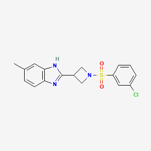 molecular formula C17H16ClN3O2S B2487692 2-(1-((3-chlorophenyl)sulfonyl)azetidin-3-yl)-5-methyl-1H-benzo[d]imidazole CAS No. 1396851-89-0