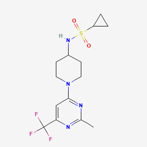 molecular formula C14H19F3N4O2S B2487709 N-(1-(2-methyl-6-(trifluoromethyl)pyrimidin-4-yl)piperidin-4-yl)cyclopropanesulfonamide CAS No. 2034349-49-8