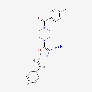 molecular formula C24H21FN4O2 B2487717 (E)-2-(4-氟苯乙烯基)-5-(4-(4-甲基苯甲酰)哌啶-1-基)噁唑-4-甲腈 CAS No. 941010-17-9