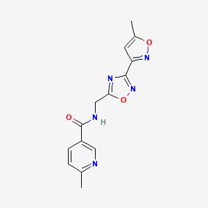 molecular formula C14H13N5O3 B2487735 6-methyl-N-((3-(5-methylisoxazol-3-yl)-1,2,4-oxadiazol-5-yl)methyl)nicotinamide CAS No. 2034375-77-2