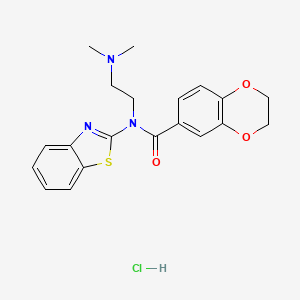 molecular formula C20H22ClN3O3S B2487763 N-(苯并[d]噻唑-2-基)-N-(2-(二甲胺)乙基)-2,3-二氢苯并[b][1,4]二噁烷-6-甲酸酰胺；盐酸 CAS No. 1216714-09-8