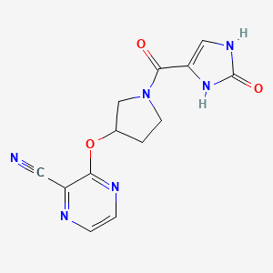 B2487769 3-((1-(2-oxo-2,3-dihydro-1H-imidazole-4-carbonyl)pyrrolidin-3-yl)oxy)pyrazine-2-carbonitrile CAS No. 2034576-30-0