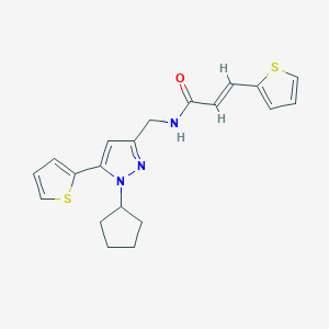 B2487775 (E)-N-((1-cyclopentyl-5-(thiophen-2-yl)-1H-pyrazol-3-yl)methyl)-3-(thiophen-2-yl)acrylamide CAS No. 1421588-90-0