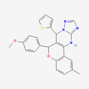 molecular formula C24H20N4O2S B2487779 6-(4-methoxyphenyl)-2-methyl-7-(thiophen-2-yl)-7,12-dihydro-6H-chromeno[4,3-d][1,2,4]triazolo[1,5-a]pyrimidine CAS No. 868147-62-0