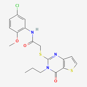 molecular formula C18H18ClN3O3S2 B2487806 N-(5-氯-2-甲氧基苯基)-2-[(4-氧代-3-丙基-3,4-二氢噻吩并[3,2-d]嘧啶-2-基)硫代]乙酰胺 CAS No. 1252908-08-9