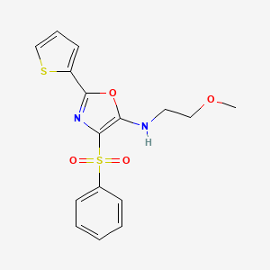 molecular formula C16H16N2O4S2 B2487816 4-(苯磺酰基)-N-(2-甲氧基乙基)-2-噻吩-2-基-1,3-噁唑-5-胺 CAS No. 627833-18-5