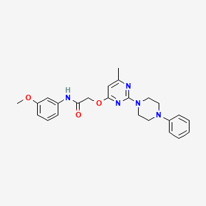 molecular formula C24H27N5O3 B2487867 N-(3-methoxyphenyl)-2-{[6-methyl-2-(4-phenylpiperazin-1-yl)pyrimidin-4-yl]oxy}acetamide CAS No. 1031962-46-5