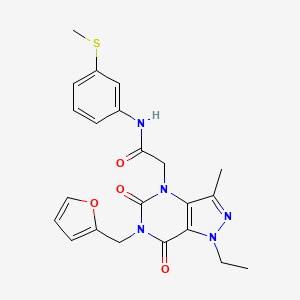 molecular formula C22H23N5O4S B2487876 2-(1-乙基-6-(呋喃-2-基甲基)-3-甲基-5,7-二氧代-6,7-二氢-1H-吡唑并[4,3-d]嘧啶-4(5H)-基)-N-(3-(甲硫基)苯基)乙酰胺 CAS No. 1358329-22-2