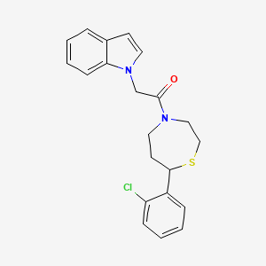 molecular formula C21H21ClN2OS B2487877 1-(7-(2-chlorophenyl)-1,4-thiazepan-4-yl)-2-(1H-indol-1-yl)ethanone CAS No. 1787882-20-5