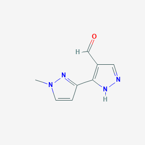 molecular formula C8H8N4O B2487880 3-(1-甲基-1H-吡唑-3-基)-1H-吡唑-4-甲醛 CAS No. 2228423-40-1