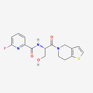 molecular formula C16H16FN3O3S B2487887 6-fluoro-N-[(2S)-3-hydroxy-1-oxo-1-{4H,5H,6H,7H-thieno[3,2-c]pyridin-5-yl}propan-2-yl]pyridine-2-carboxamide CAS No. 2094013-13-3