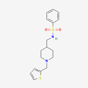 molecular formula C17H22N2O2S2 B2487897 N-((1-(噻吩-2-基甲基)哌啶-4-基)甲基)苯甲磺酰胺 CAS No. 952966-36-8