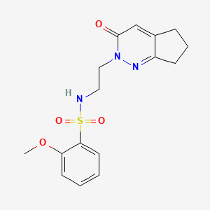 molecular formula C16H19N3O4S B2487925 2-methoxy-N-(2-(3-oxo-3,5,6,7-tetrahydro-2H-cyclopenta[c]pyridazin-2-yl)ethyl)benzenesulfonamide CAS No. 2034565-57-4