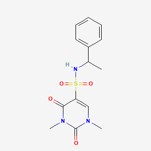 molecular formula C14H17N3O4S B2487944 1,3-dimethyl-2,4-dioxo-N-(1-phenylethyl)-1,2,3,4-tetrahydropyrimidine-5-sulfonamide CAS No. 874806-60-7