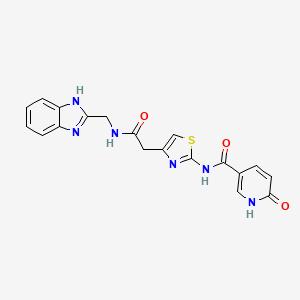 molecular formula C19H16N6O3S B2487954 N-(4-(2-(((1H-benzo[d]imidazol-2-yl)methyl)amino)-2-oxoethyl)thiazol-2-yl)-6-oxo-1,6-dihydropyridine-3-carboxamide CAS No. 1203121-57-6
