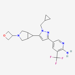 molecular formula C21H24F3N5O B2487955 5-[1-(Cyclopropylmethyl)-5-[3-(oxetan-3-yl)-3-azabicyclo[3.1.0]hexan-6-yl]pyrazol-3-yl]-3-(trifluoromethyl)pyridin-2-amine CAS No. 2241142-19-6