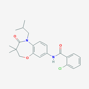 molecular formula C22H25ClN2O3 B2487956 2-chloro-N-(5-isobutyl-3,3-dimethyl-4-oxo-2,3,4,5-tetrahydrobenzo[b][1,4]oxazepin-8-yl)benzamide CAS No. 921834-64-2