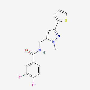 molecular formula C16H13F2N3OS B2487960 3,4-Difluoro-N-[(2-methyl-5-thiophen-2-ylpyrazol-3-yl)methyl]benzamide CAS No. 2319723-78-7
