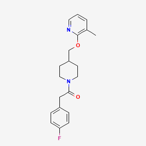 molecular formula C20H23FN2O2 B2487964 2-(4-Fluorophenyl)-1-[4-[(3-methylpyridin-2-yl)oxymethyl]piperidin-1-yl]ethanone CAS No. 2380032-40-4