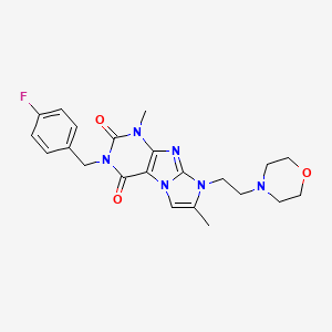 molecular formula C22H25FN6O3 B2487969 3-(4-fluorobenzyl)-1,7-dimethyl-8-(2-morpholinoethyl)-1H-imidazo[2,1-f]purine-2,4(3H,8H)-dione CAS No. 919040-73-6