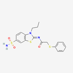 molecular formula C18H19N3O3S3 B2487973 (Z)-2-(phenylthio)-N-(3-propyl-6-sulfamoylbenzo[d]thiazol-2(3H)-ylidene)acetamide CAS No. 887202-99-5