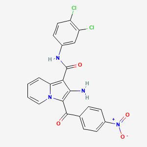 molecular formula C22H14Cl2N4O4 B2488012 2-氨基-N-(3,4-二氯苯基)-3-(4-硝基苯甲酰)吲哚啉-1-羧酰胺 CAS No. 906163-00-6