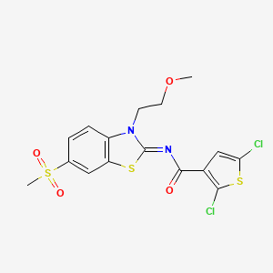 molecular formula C16H14Cl2N2O4S3 B2488013 (Z)-2,5-二氯-N-(3-(2-甲氧基乙基)-6-(甲磺酰)苯并噻唑-2(3H)-基亚)噻吩-3-羧酰胺 CAS No. 864977-26-4