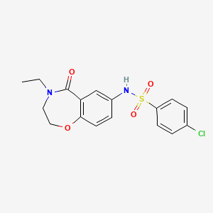 molecular formula C17H17ClN2O4S B2488024 4-chloro-N-(4-ethyl-5-oxo-2,3,4,5-tetrahydrobenzo[f][1,4]oxazepin-7-yl)benzenesulfonamide CAS No. 922062-40-6