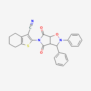 molecular formula C26H21N3O3S B2488033 2-(4,6-dioxo-2,3-diphenylhexahydro-5H-pyrrolo[3,4-d]isoxazol-5-yl)-4,5,6,7-tetrahydro-1-benzothiophene-3-carbonitrile CAS No. 1005053-62-2