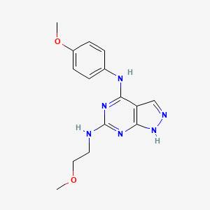 molecular formula C15H18N6O2 B2488044 N~6~-(2-methoxyethyl)-N~4~-(4-methoxyphenyl)-1H-pyrazolo[3,4-d]pyrimidine-4,6-diamine CAS No. 1105224-21-2