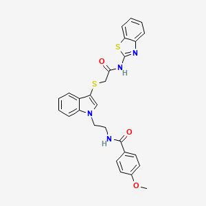 molecular formula C27H24N4O3S2 B2488064 N-[2-[3-[2-(1,3-benzothiazol-2-ylamino)-2-oxoethyl]sulfanylindol-1-yl]ethyl]-4-methoxybenzamide CAS No. 532971-72-5