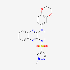 molecular formula C20H18N6O4S B2488074 N-(3-((2,3-dihydrobenzo[b][1,4]dioxin-6-yl)amino)quinoxalin-2-yl)-1-methyl-1H-pyrazole-4-sulfonamide CAS No. 1795213-43-2