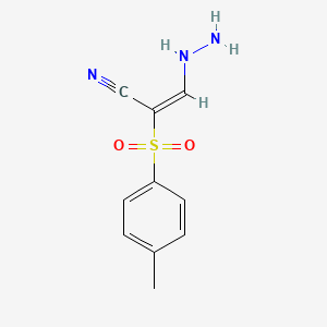 molecular formula C10H11N3O2S B2488085 (E)-3-hydrazinyl-2-(4-methylphenyl)sulfonylprop-2-enenitrile CAS No. 68342-61-0