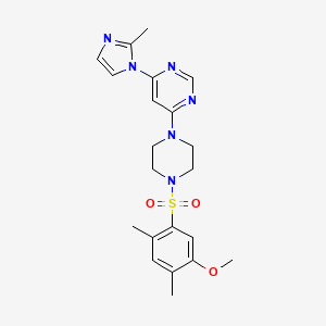 molecular formula C21H26N6O3S B2488088 4-(4-((5-methoxy-2,4-dimethylphenyl)sulfonyl)piperazin-1-yl)-6-(2-methyl-1H-imidazol-1-yl)pyrimidine CAS No. 1172913-75-5
