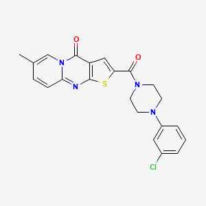 molecular formula C22H19ClN4O2S B2488092 2-(4-(3-chlorophenyl)piperazine-1-carbonyl)-7-methyl-4H-pyrido[1,2-a]thieno[2,3-d]pyrimidin-4-one CAS No. 1021212-59-8