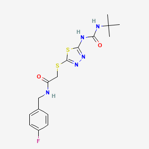 2-[[5-(tert-butylcarbamoylamino)-1,3,4-thiadiazol-2-yl]sulfanyl]-N-[(4-fluorophenyl)methyl]acetamide