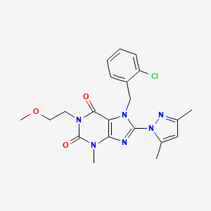 molecular formula C21H23ClN6O3 B2488131 7-(2-chlorobenzyl)-8-(3,5-dimethyl-1H-pyrazol-1-yl)-1-(2-methoxyethyl)-3-methyl-1H-purine-2,6(3H,7H)-dione CAS No. 1013990-14-1