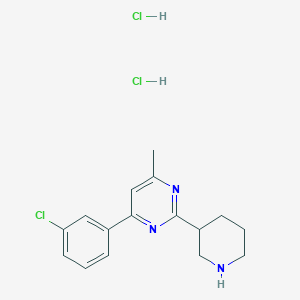 molecular formula C16H20Cl3N3 B2488154 4-(3-Chlorophenyl)-6-methyl-2-piperidin-3-ylpyrimidine dihydrochloride CAS No. 1858251-23-6