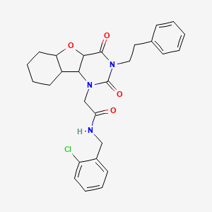 molecular formula C27H22ClN3O4 B2488159 N-[(2-chlorophenyl)methyl]-2-[4,6-dioxo-5-(2-phenylethyl)-8-oxa-3,5-diazatricyclo[7.4.0.0^{2,7}]trideca-1(9),2(7),10,12-tetraen-3-yl]acetamide CAS No. 1326866-56-1